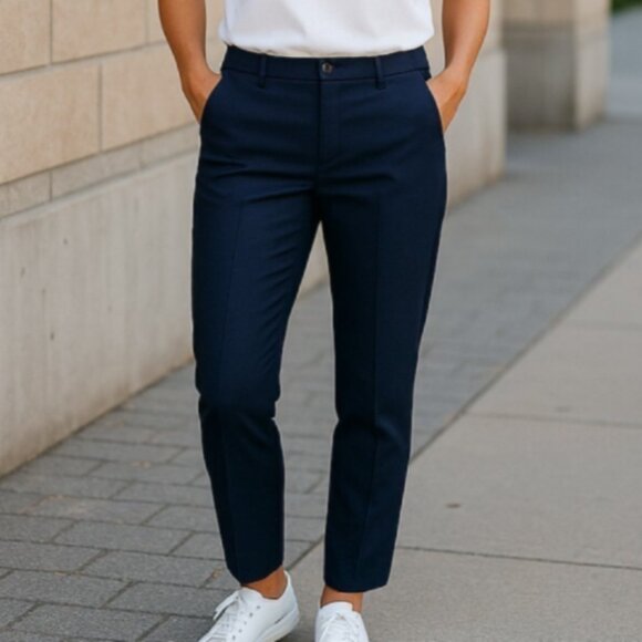 Calvin Klein Knit Jeans Women’s Pants Sz 10 Navy Stretch Leather Trim Tapered - Picture 14 of 14